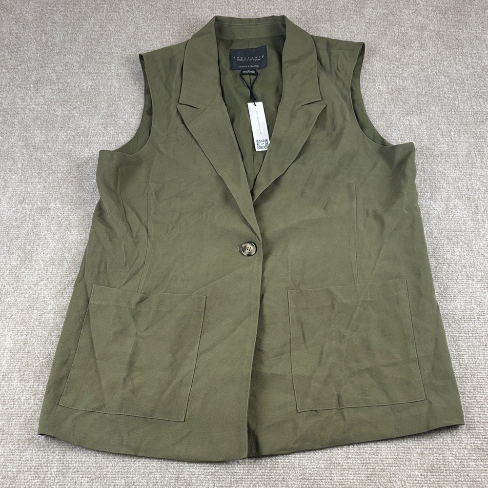 Sanctuary Womens Olive Green Sleeveless Blazer Vest Single Button‎ Pocket M NEW